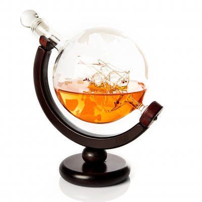 Whiskeykaraff Globe med 2 glas & 8 whiskeystenar, 0,85 liter